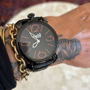 GaGa MILANO Manuale Thin 46mm 5092 Black Dial Quartz Analog Watch